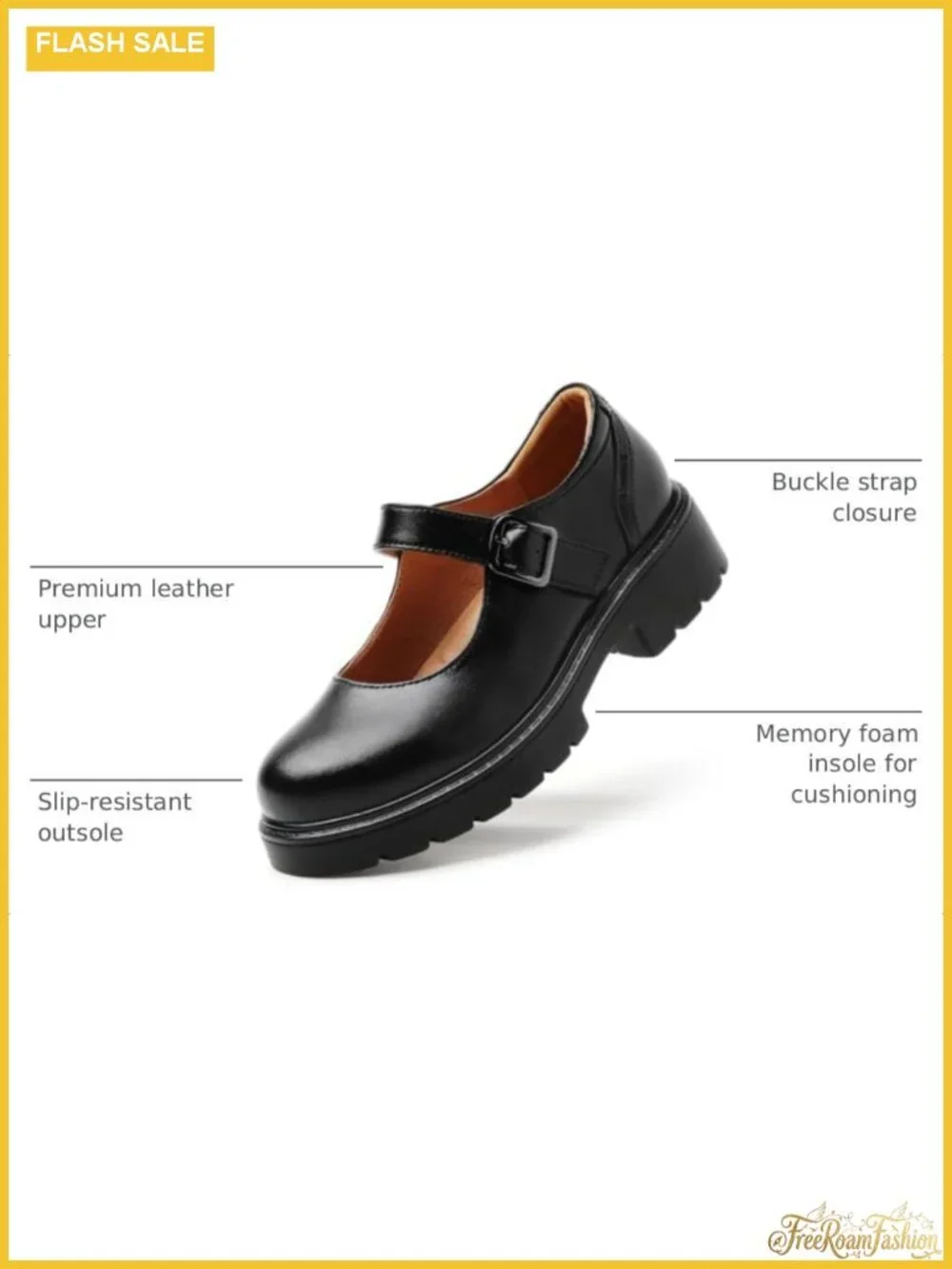 Women's Mary Jane Platform Shoes Chunky Heel Leather Memory Foam Buckle